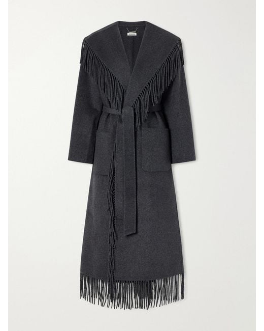 Jonathan Simkhai Black Carrie Fringed Wool-Blend Coat