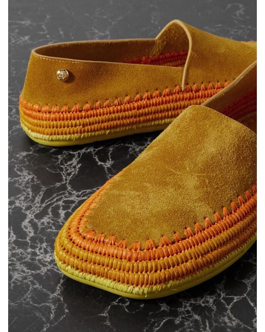 Loewe Orange Paula's Ibiza Rio Raffia-Trimmed Suede Espadrilles