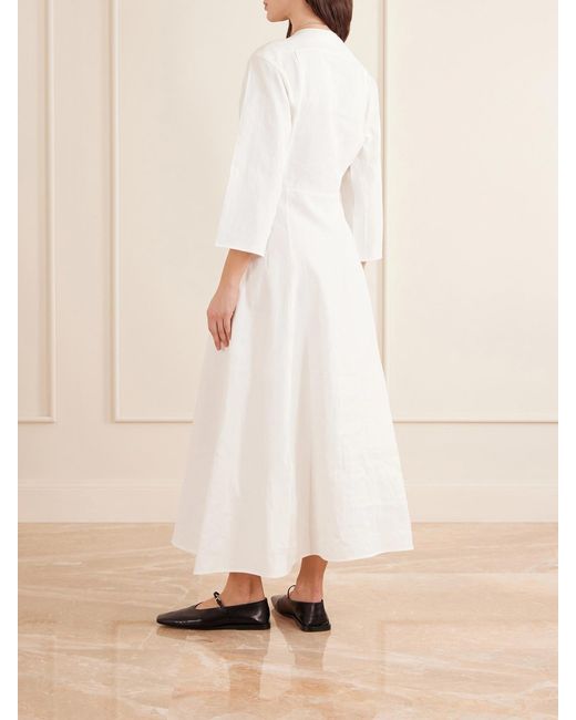 Jil Sander White Pleated Linen Maxi Dress