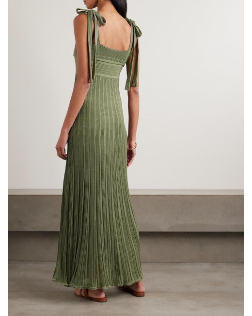 Zimmermann Green Wanderlust Metallic Ribbed-Knit Maxi Dress