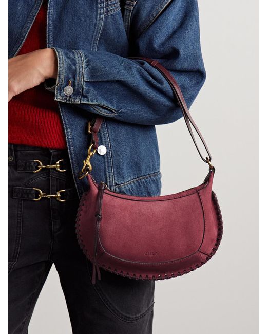 Isabel Marant Red Oskan Moon Schultertasche Aus Veloursleder Mit Lederbesätzen Und Details Im Überwendlichstich