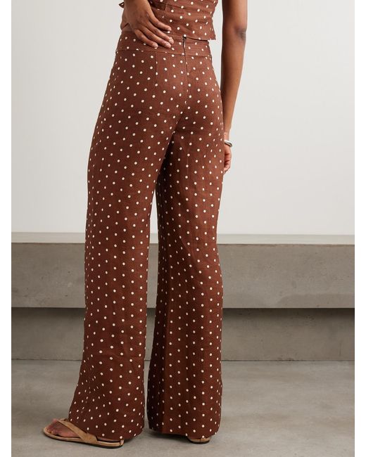 Cara Cara Brown Josephine Polka-Dot Linen Wide-Leg Pants