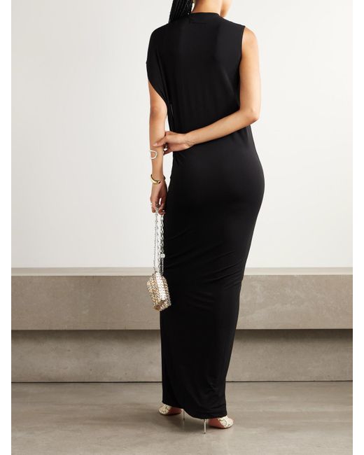 Jean Paul Gaultier Black Draped Stretch-Satin Maxi Dress