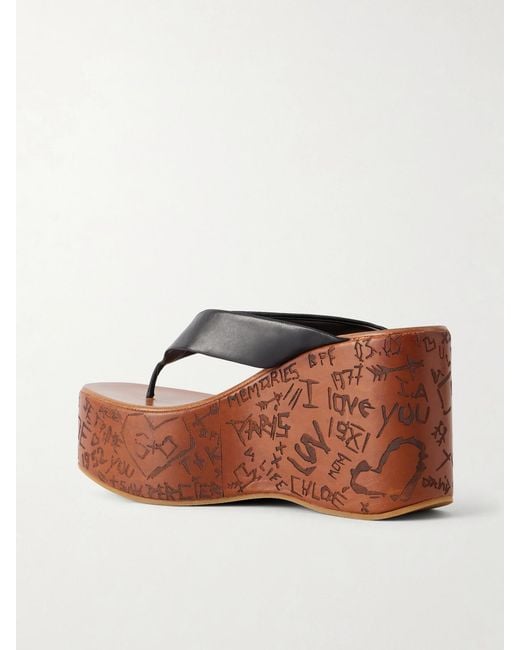 Chloé Brown Leather Platform Thong Sandals