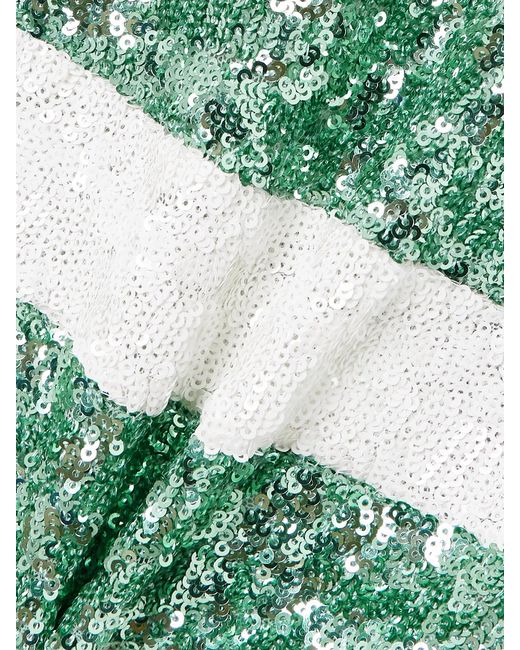 Oseree Green Candy Paillettes O Embellished Striped Mesh Kaftan