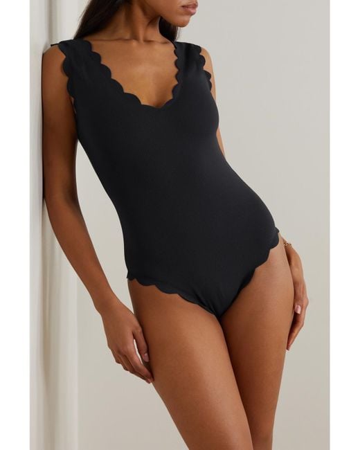 Marysia Swim Black Charleston Scalloped Seersucker Swimsuit