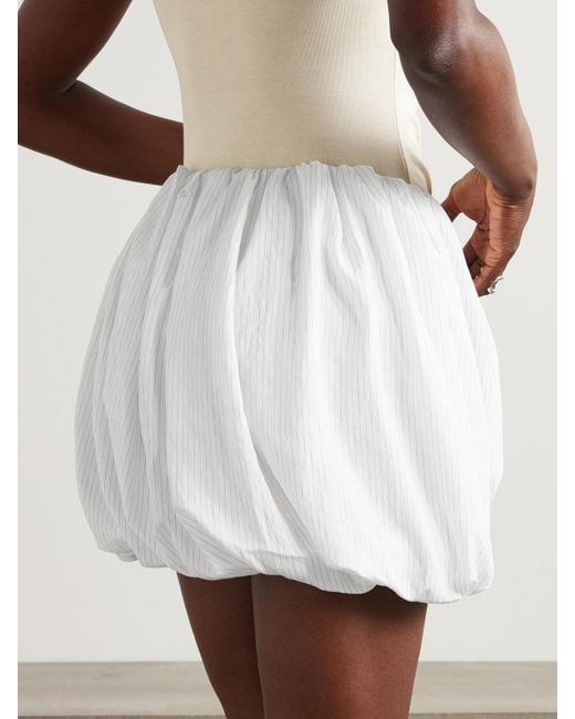 J.W. Anderson White Pleated Pinstriped Poplin Mini Skirt
