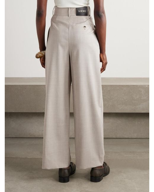 Loewe Natural Asymmetric Pleated Wool Wide-Leg Pants