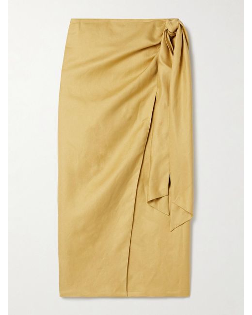 Max Mara Yellow Tequila Linen And Silk-Blend Midi Wrap Skirt