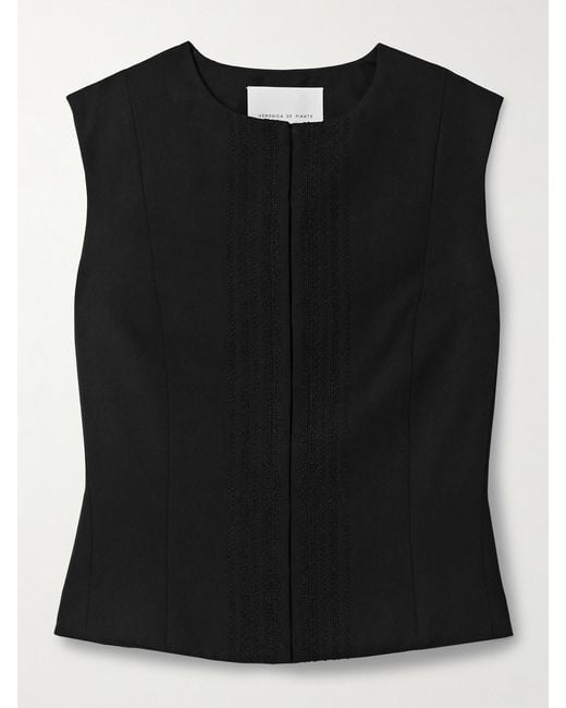 Veronica de Piante Black Robie Embroidered Grain De Poudre Wool Vest