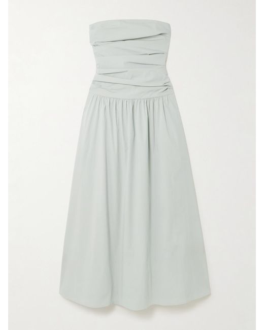 St. Agni White Strapless Tie-Back Crinkled Cotton-Blend Maxi Dress