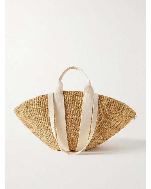 Muuñ Natural Sophie Canvas-Trimmed Woven Straw Tote