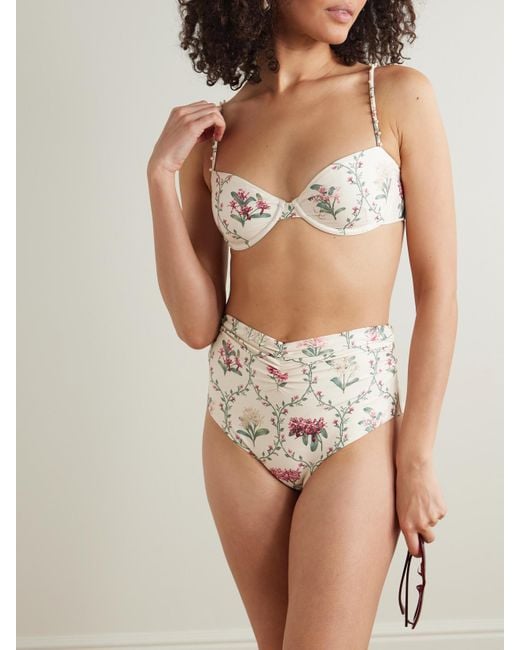 Agua Bendita White Vaiven Orquidea Ruched Floral-Print Recycled Bikini Briefs