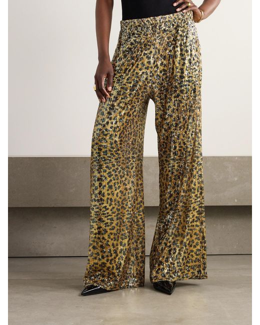 AZ FACTORY Natural Idril Leopard-Print Sequined Crepe Wide-Leg Pants
