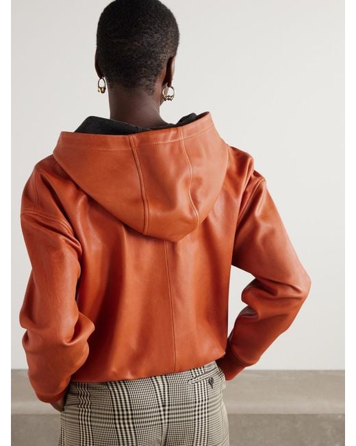 Loewe Orange Hooded Draped Leather Jacket