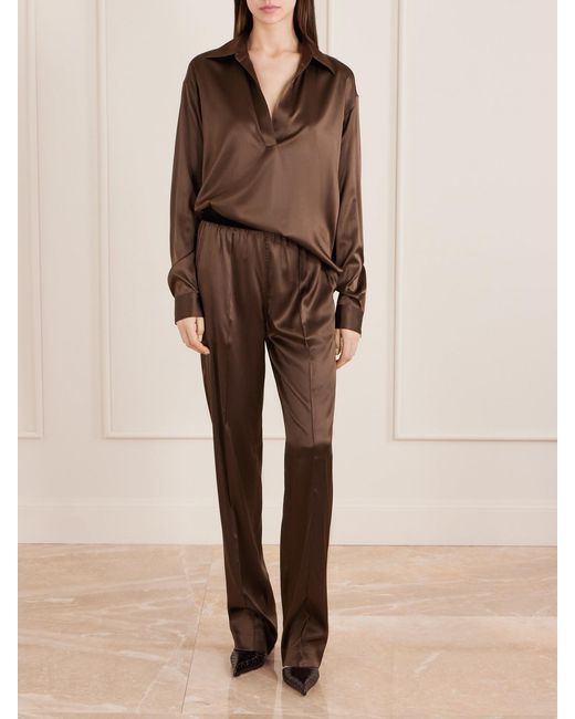 Tom Ford Brown Silk-Blend Satin Blouse
