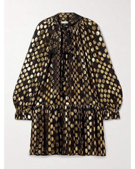 Ulla Johnson Black Loretta Tie-Detailed Metallic Fil Coupé Silk-Blend Crepe De Chine Mini Dress