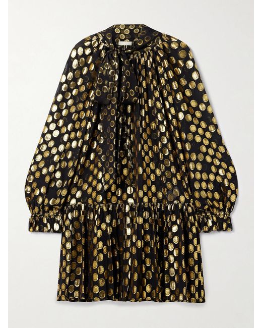 Ulla Johnson Black Loretta Tie-Detailed Metallic Fil Coupé Silk-Blend Crepe De Chine Mini Dress