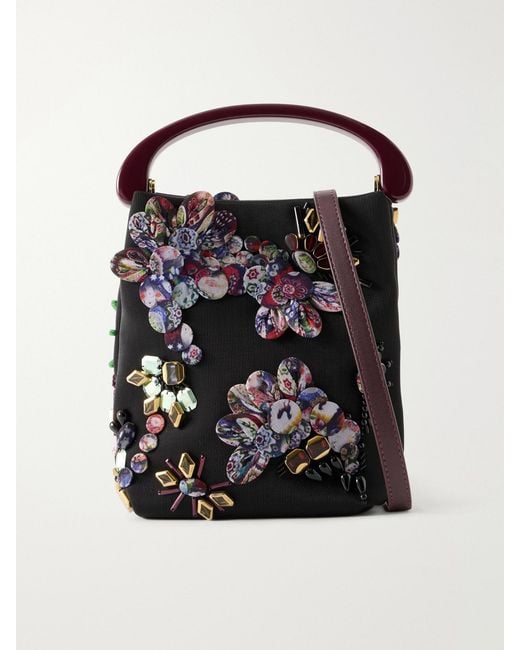 Dries Van Noten Black Bead-Embellished Leather-Trimmed Mesh Tote