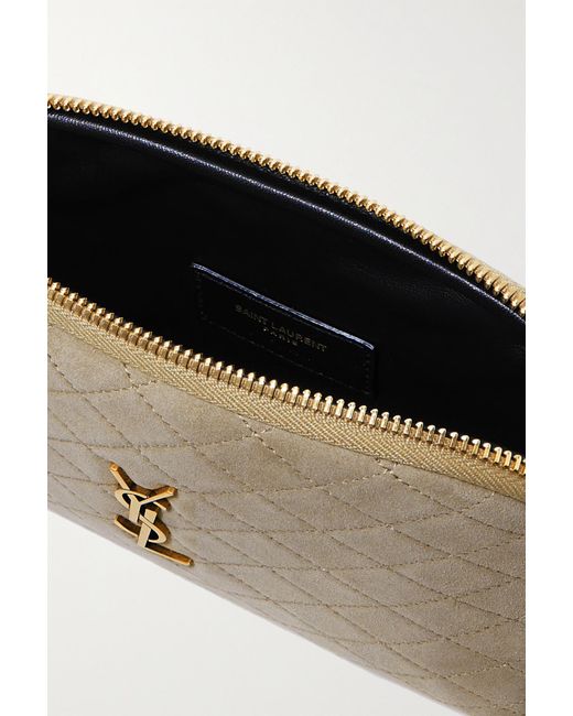 Saint Laurent Gaby Quilted Suede Shoulder Bag in Natural Lyst