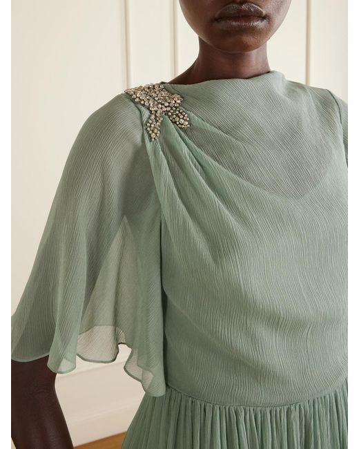 Erdem Green Crystal-Embellished Silk Midi Dress