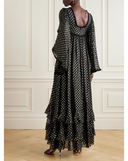 Chloé Black Lace-Trimmed Fil Coupé Silk-Blend Chiffon Gown