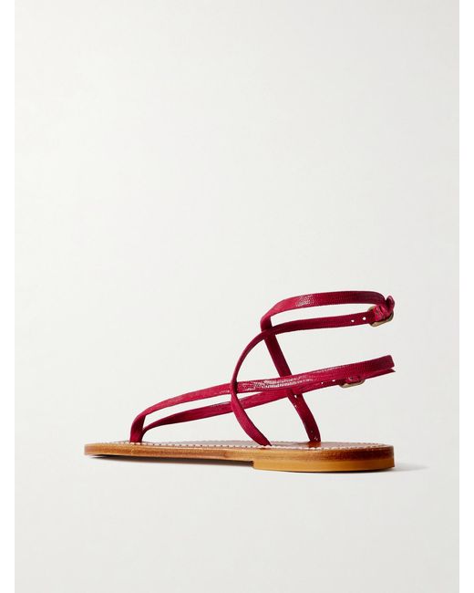 K. Jacques Red Abako Lizard-Effect Leather Sandals