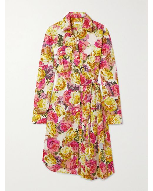 Dries Van Noten Multicolor Pleated Belted Floral-Print Cotton-Poplin Wrap Dress
