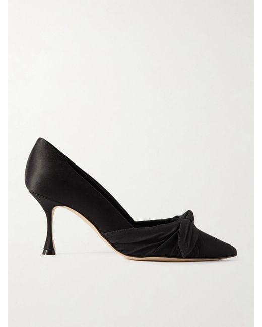 Manolo Blahnik Black Terka 70 Pumps Aus Satin Mit Schleife Aus Popeline