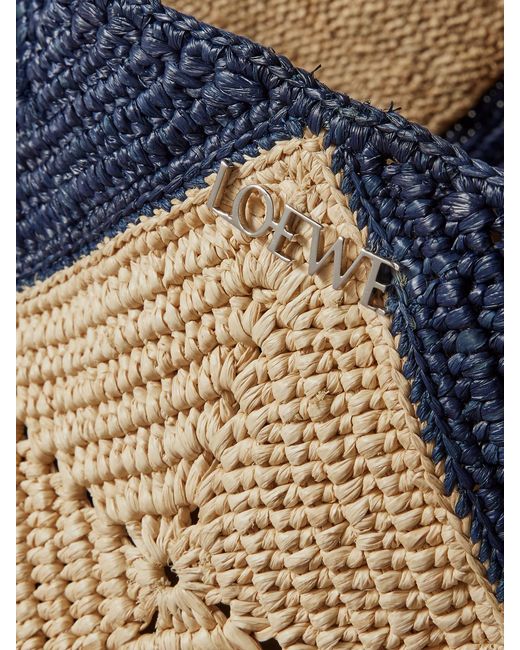 Loewe Blue Paula's Ibiza Xxl Puzzle Fold Leather-Trimmed Raffia Tote Bag
