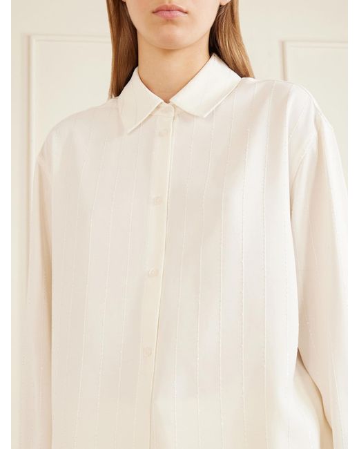 Kallmeyer Natural Mollie Sequin-Embellished Striped Twill Shirt