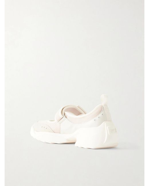 Roger Vivier Natural Viv On The Run Embellished Leather-Trimmed Mesh Mary Jane Sneakers