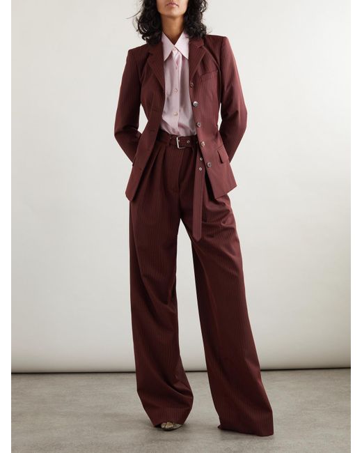 Dries Van Noten Purple Blazer Aus Einer Wollmischung Mit Nadelstreifen