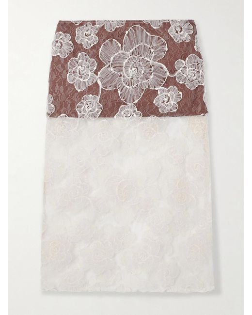 Siedres Multicolor Siam Layered Lace And Cotton-Blend Midi Skirt