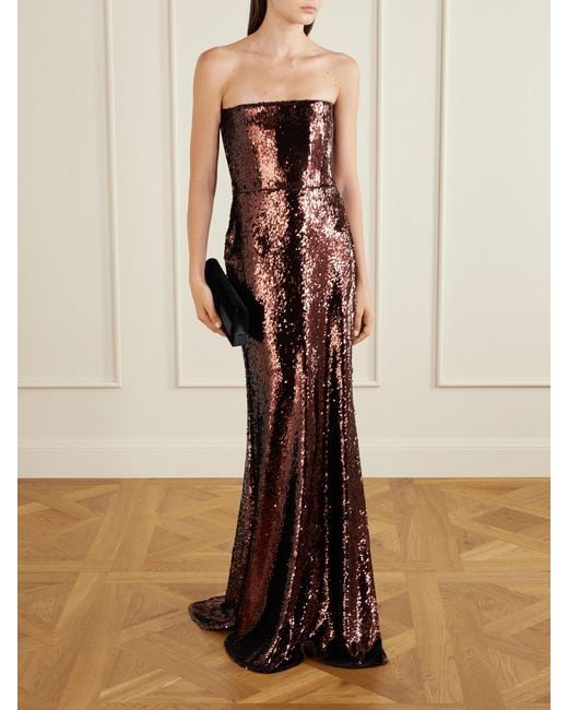 Alex Perry Brown Sequin-Embellished Gown