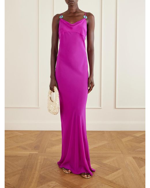 SARA CRISTINA Pink Palm-Embellished Silk-Chiffon Maxi Dress