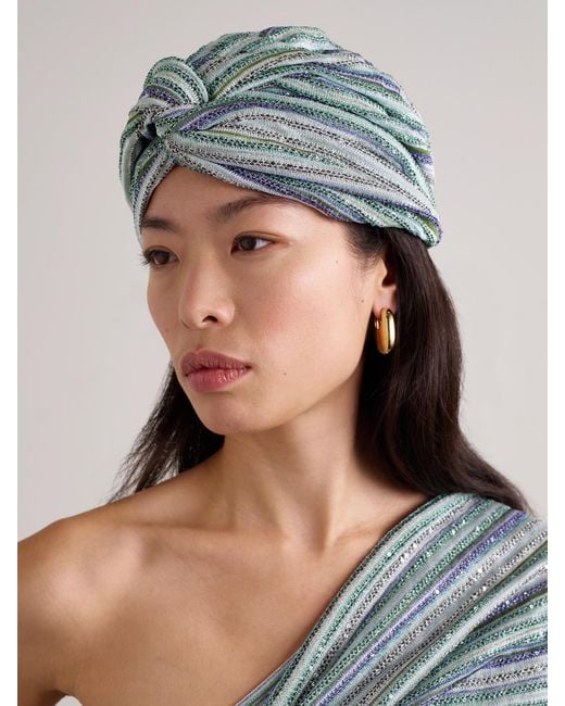 Missoni Blue Sequin-Embellished Metallic Crochet-Knit Turban