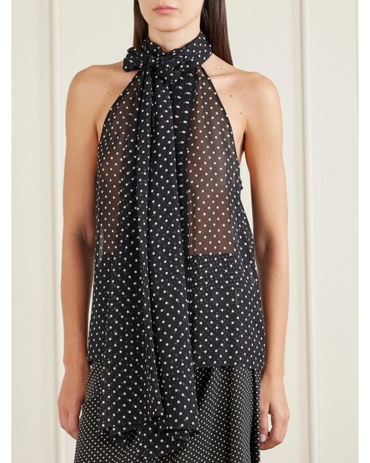 Tom Ford Blue Pussy-Bow Polka-Dot Silk-Georgette Top