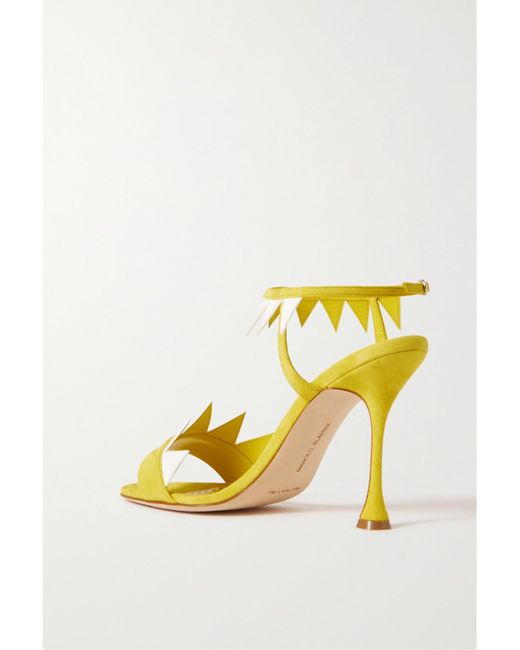 Manolo Blahnik Yellow Artaserse 105 Leather-Trimmed Suede Sandals