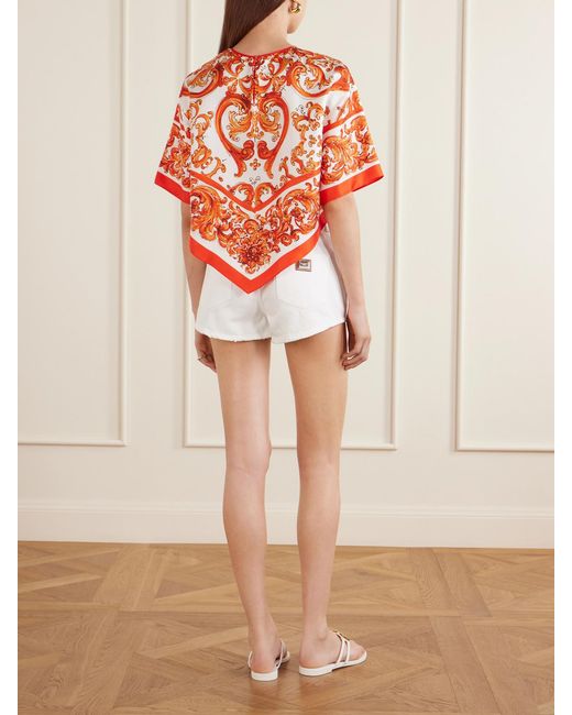 Dolce & Gabbana White Printed Silk-Twill Blouse