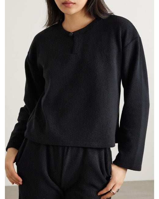 Leset Black Teddy Fleece Henley Top