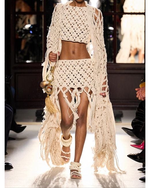 Balmain Natural Runway Bead-Embellished Suede Sandals