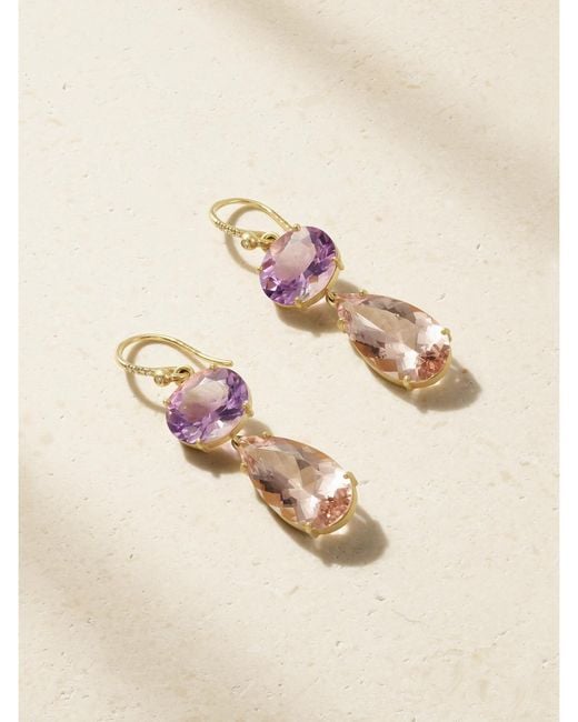 Irene Neuwirth Natural Gemmy Gem 18-Karat Diamond, Amethyst And Morganite Earrings