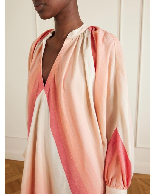 Marrakshi Life Pink The Smock Striped Cotton Midi Dress