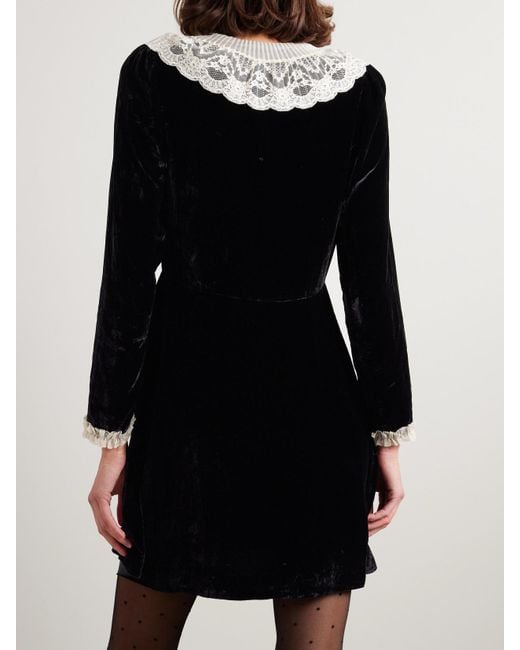 Doen Lisbeth Lace-Trimmed Embellished Velvet Mini Dress in Black | Lyst Doen Lisbeth Lace-Trimmed Embellished Velvet Mini Dress in Black | Lyst