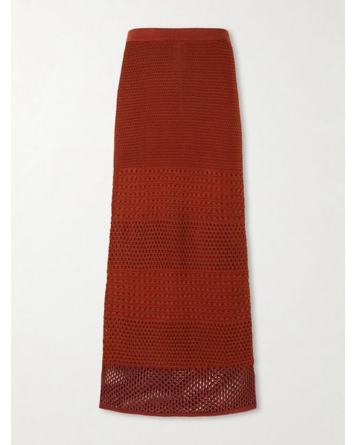 Escvdo Red Amada Crocheted Cotton Maxi Skirt