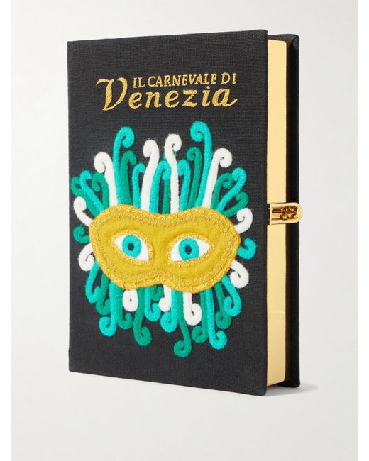 Olympia Le-Tan Blue Carnival Of Venice Embroidered Appliquéd Canvas Clutch