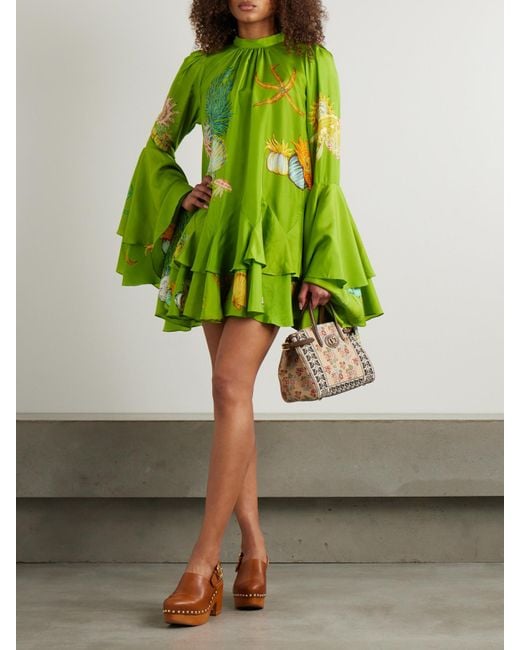 ALÉMAIS Green Sam Pauletto Aquatica Minikleid Aus Habutai-Seide Mit Prints