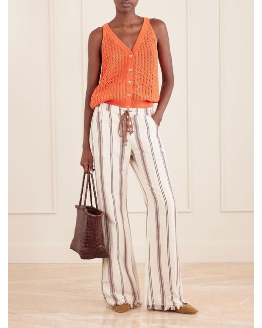 Alix Of Bohemia Natural Cooper Striped Cotton And Linen-Blend Wide-Leg Pants