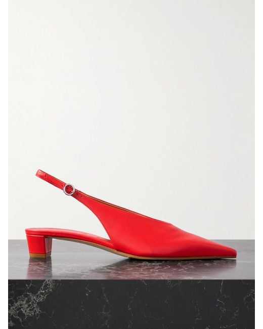 Aeyde Red Oti Leather Point-Toe Slingback Pumps